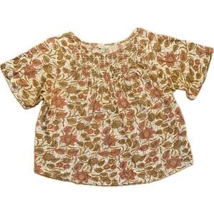 Lucky Brand‎ Women's Peach Floral Peasant Blouse M Boho Short Sleeve